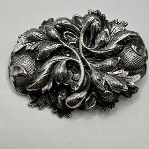 Vintage Silver Tone Leaf Art Nouveau Style Baroque  Brooch Pin 2.5”